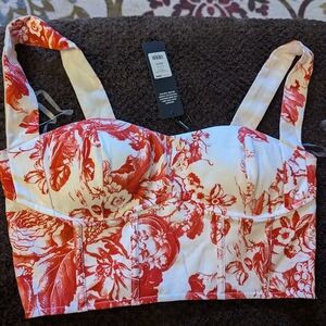 Fashion Nova Red and White Floral Crop Top